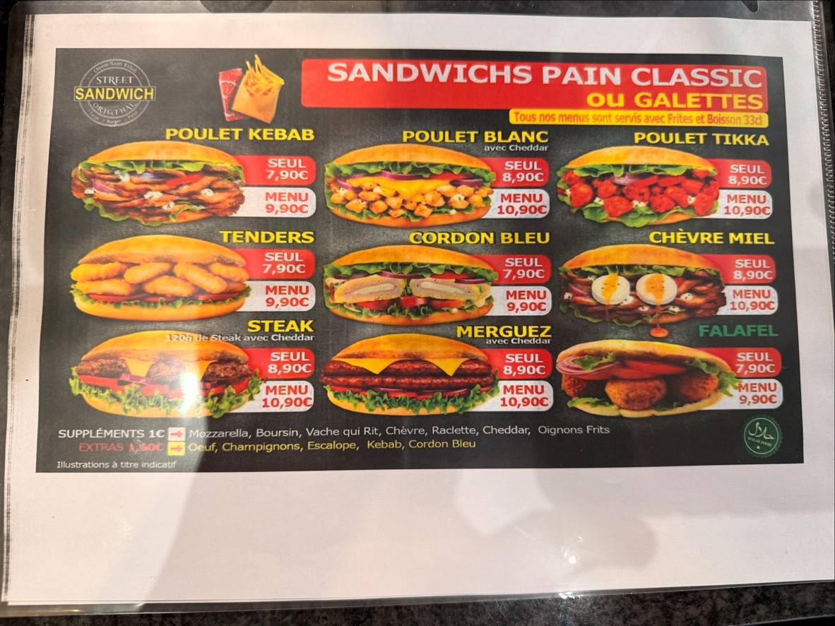 Street sandwich menu 1