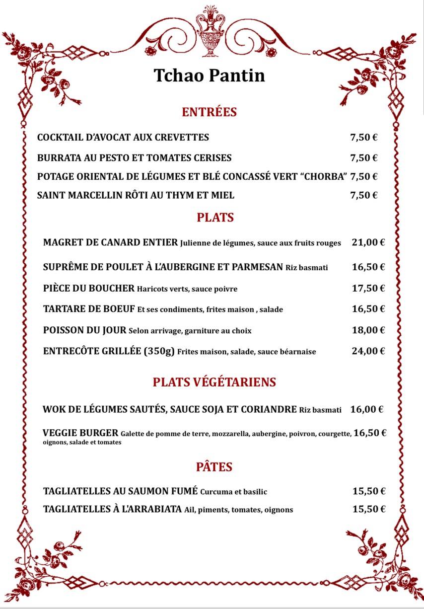Tchao Pantin menu 1
