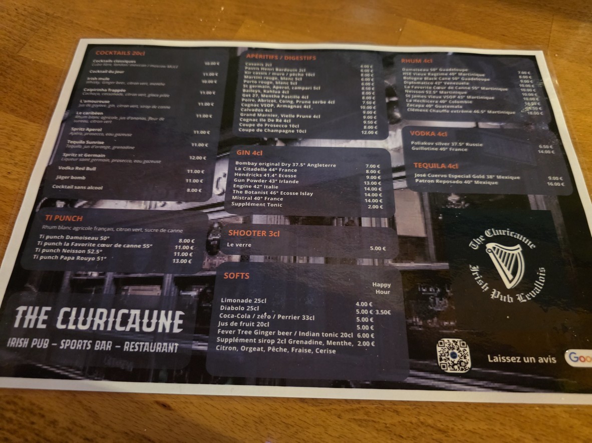 The Cluricaune Irish Pub & Sports Bar. menu 2