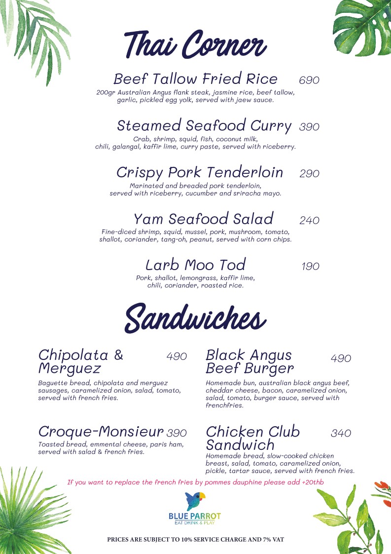 Blue Parrot Bangkok menu 5