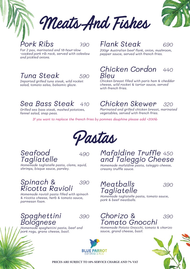 Blue Parrot Bangkok menu 6