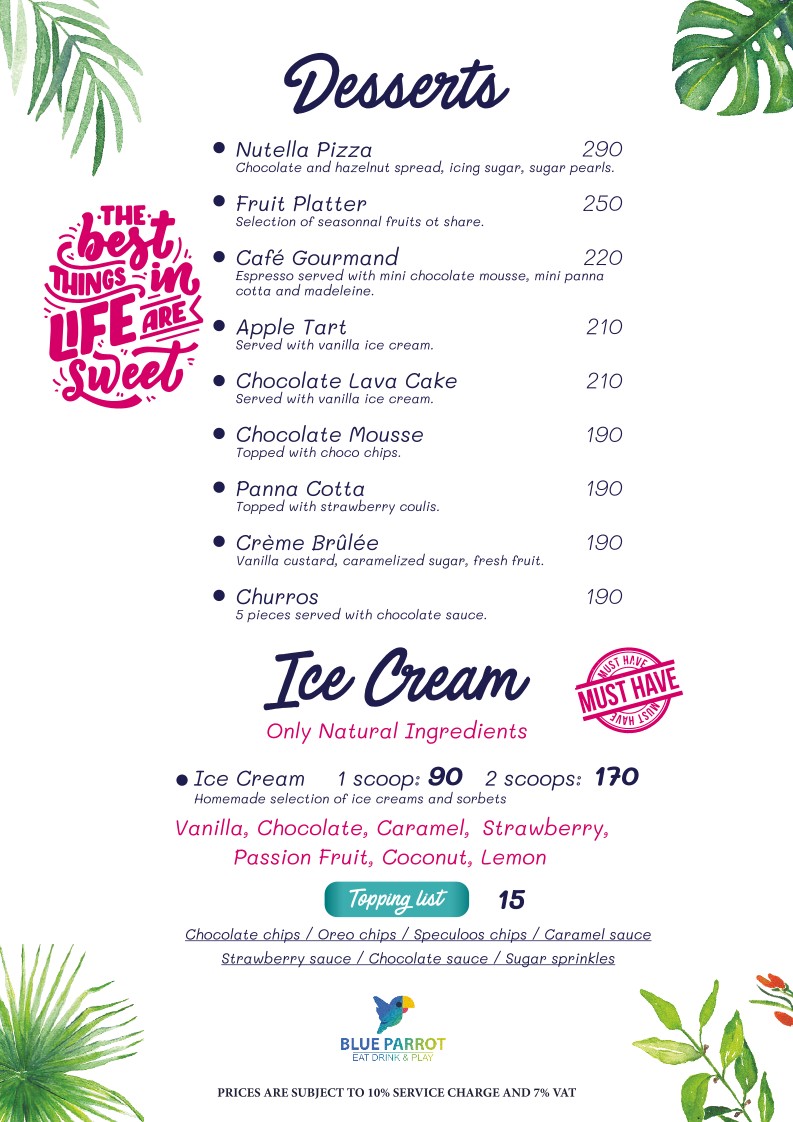 Blue Parrot Bangkok menu 7