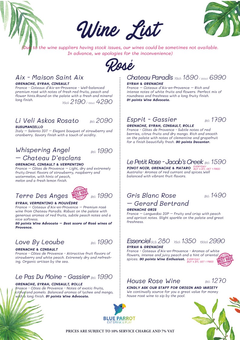 Blue Parrot Bangkok menu 9