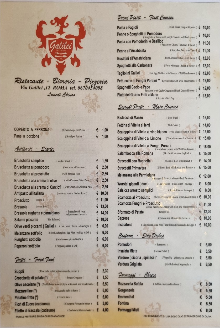 Restaurant Pizzería Galilei menu 1