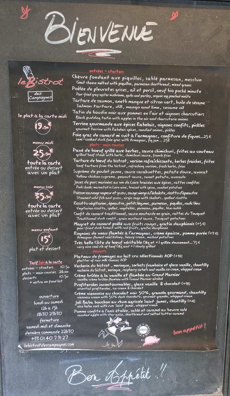 Le Bistrot des Campagnes menu 1