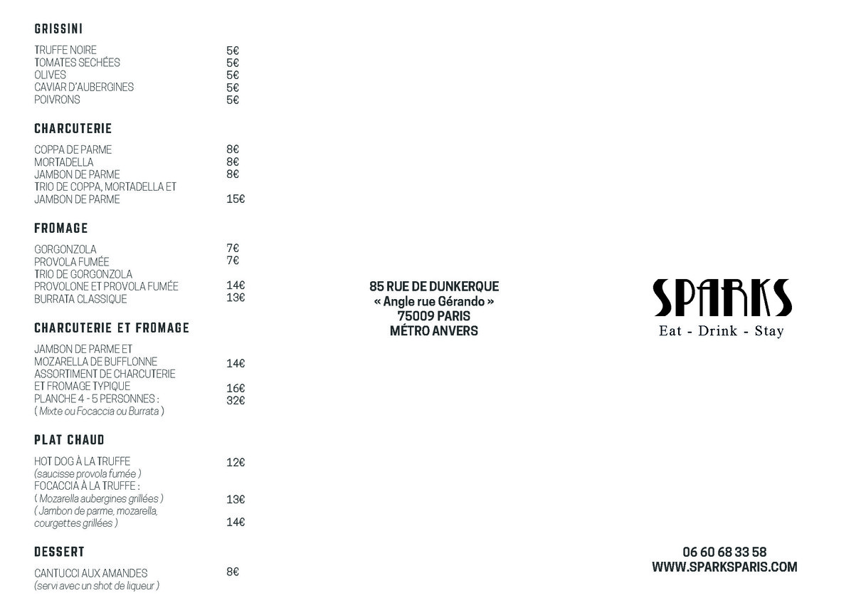 Sparks menu 1