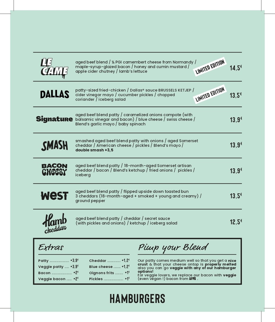 Blend Hamburger Beaumarchais menu 1