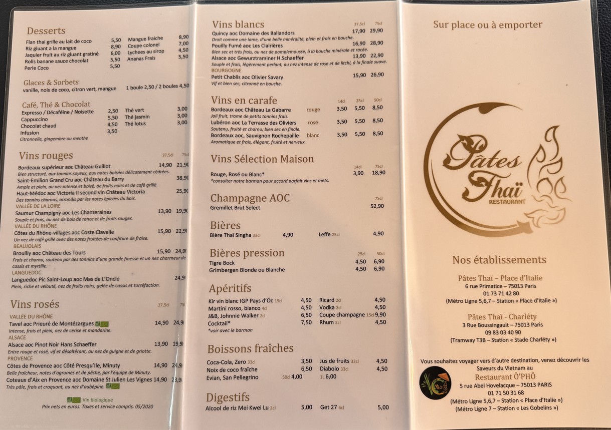 PÂTES THAÏ Place d’italie menu 1