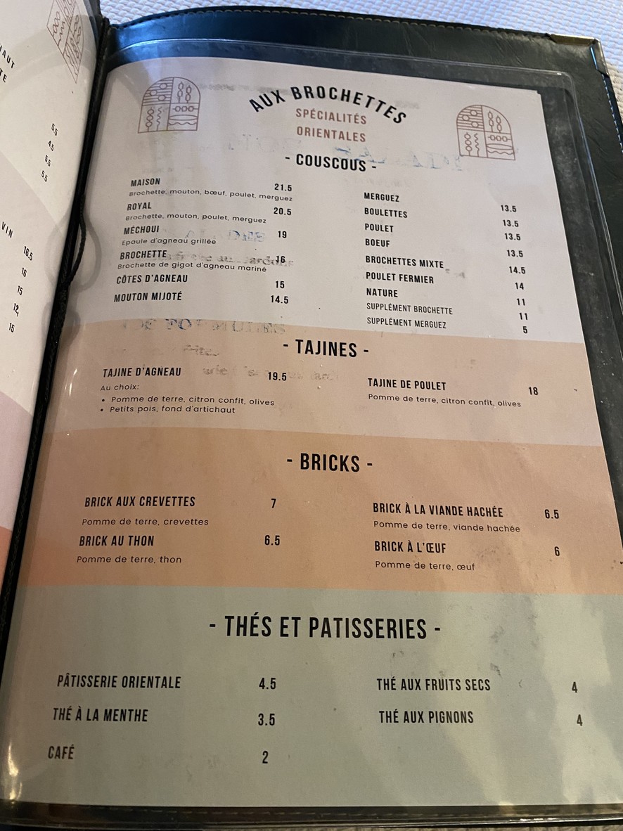 Aux Brochettes menu 1