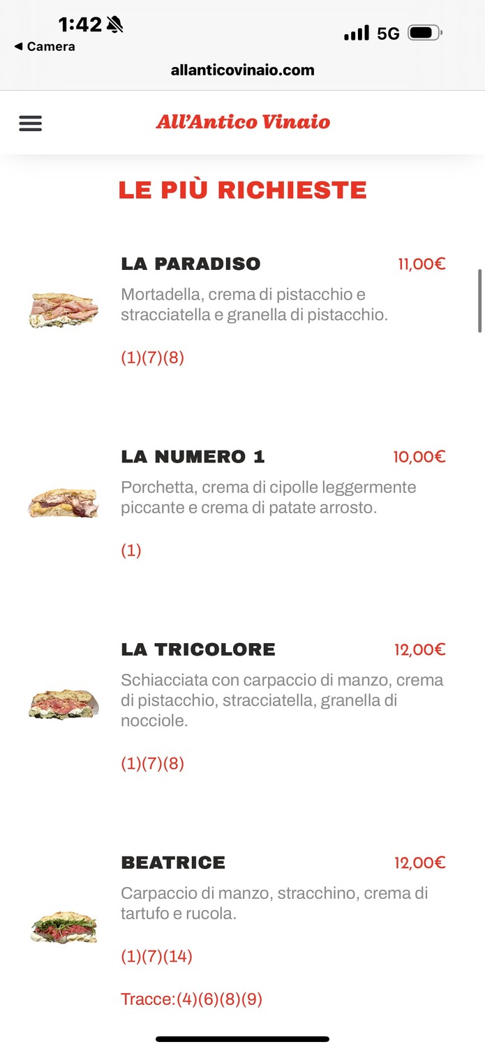 All'Antico Vinaio menu 2