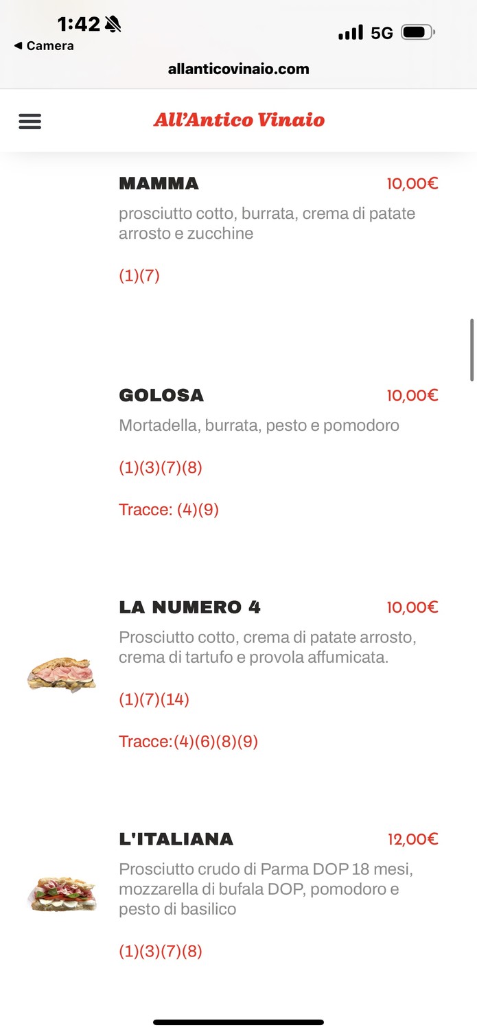 All'Antico Vinaio menu 3