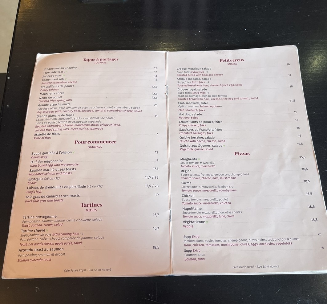 Cafe Palais Royal menu 1