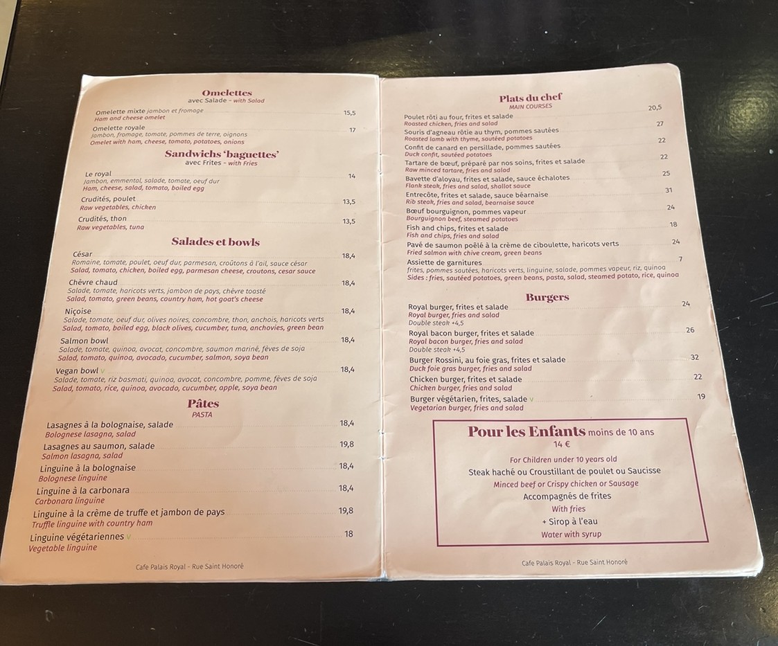 Cafe Palais Royal menu 2
