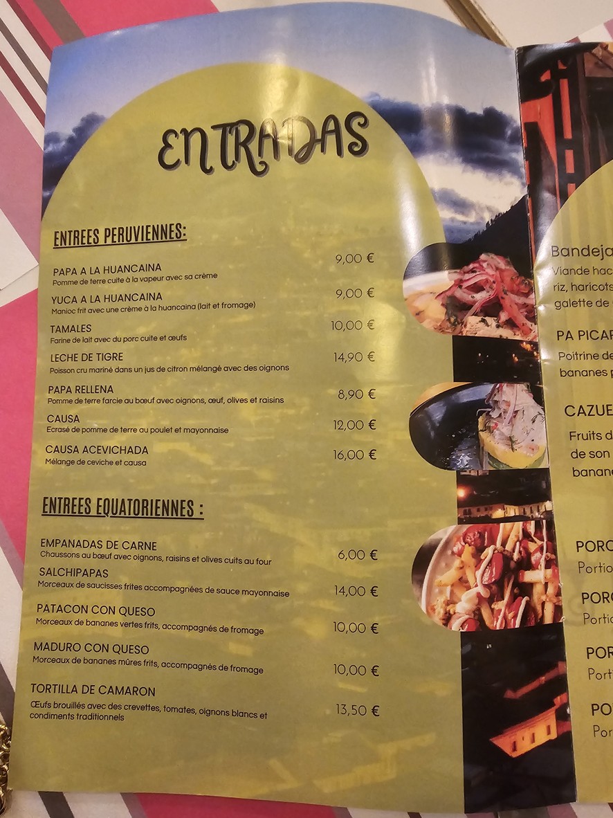 Gastronomía de Pérou-Equateur-Colombie menu 1