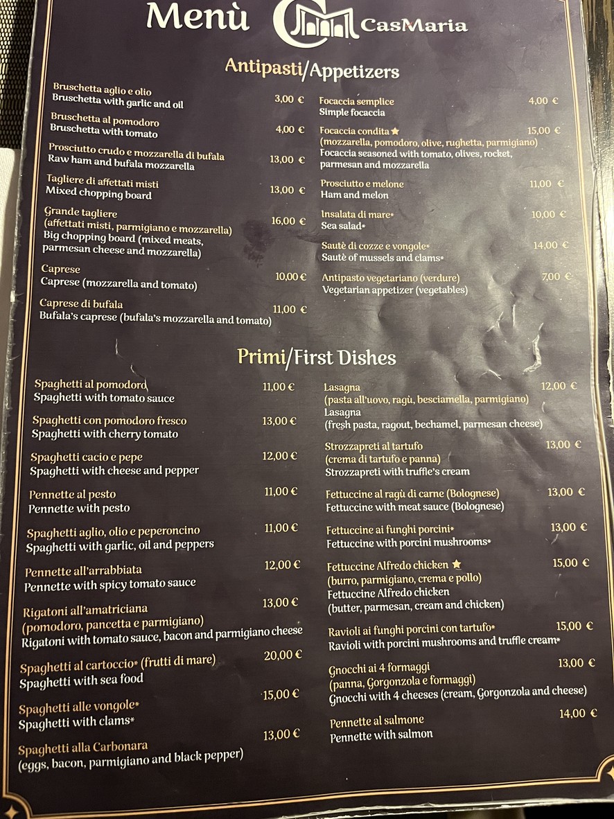 CasaMaria menu 1