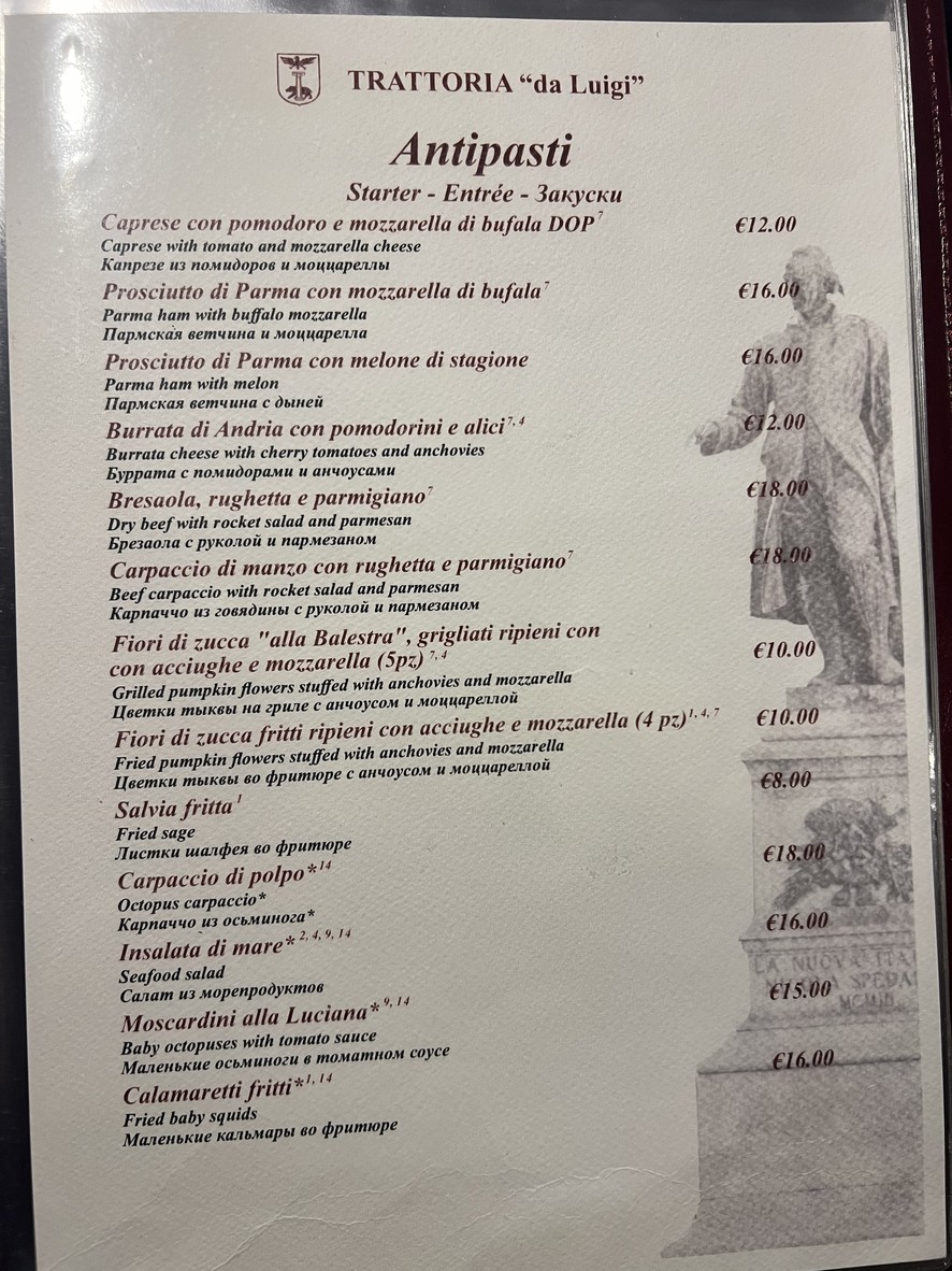Trattoria Da Luigi menu 1