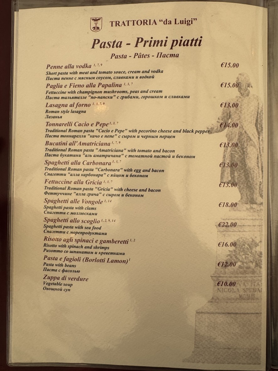 Trattoria Da Luigi menu 2