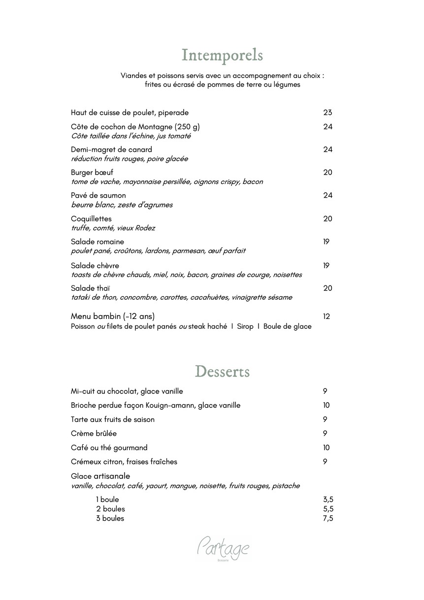 Brasserie Partage menu 2