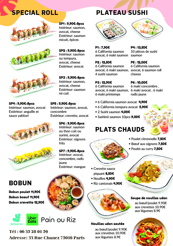Traiteur asiatique Pain ou riz & Bubble Tea menu 1