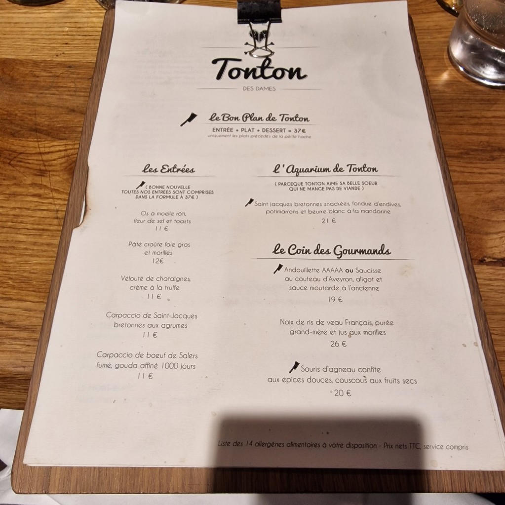 Tonton Des Dames menu 1