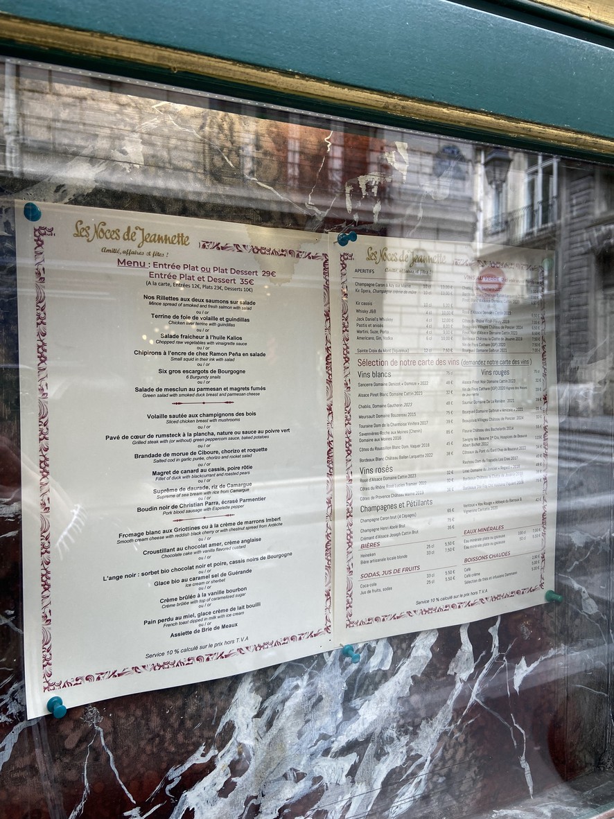 Les Noces de Jeannette menu 1