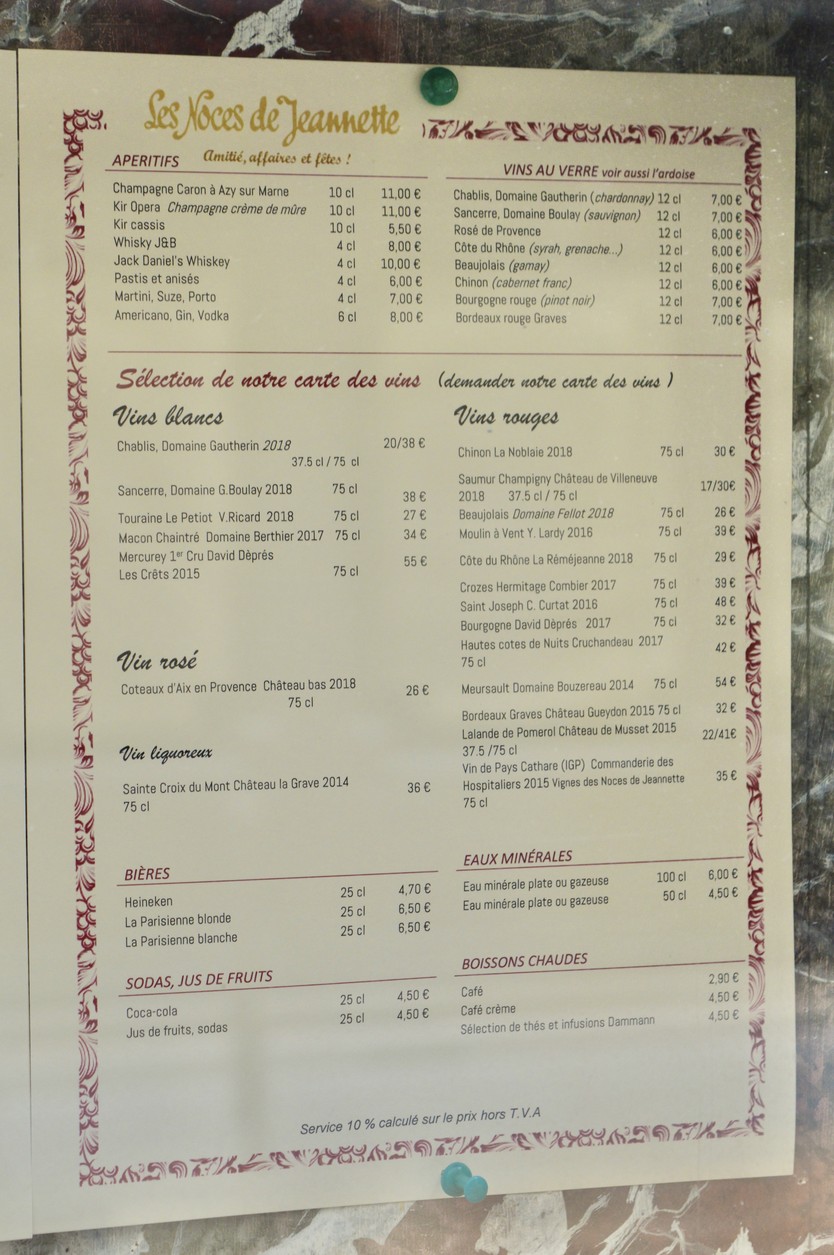 Les Noces de Jeannette menu 2