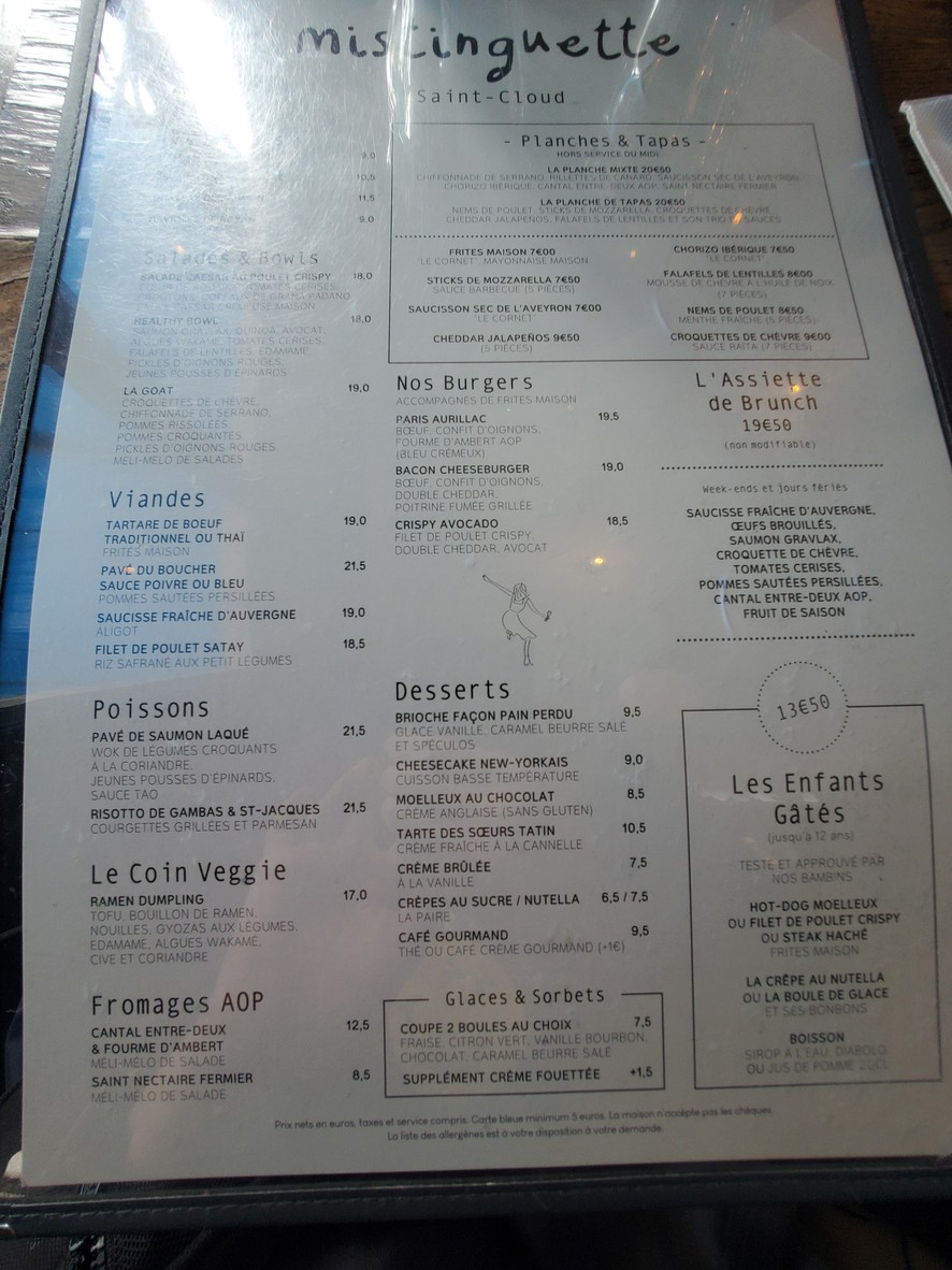 Mistinguette Saint Cloud menu 1