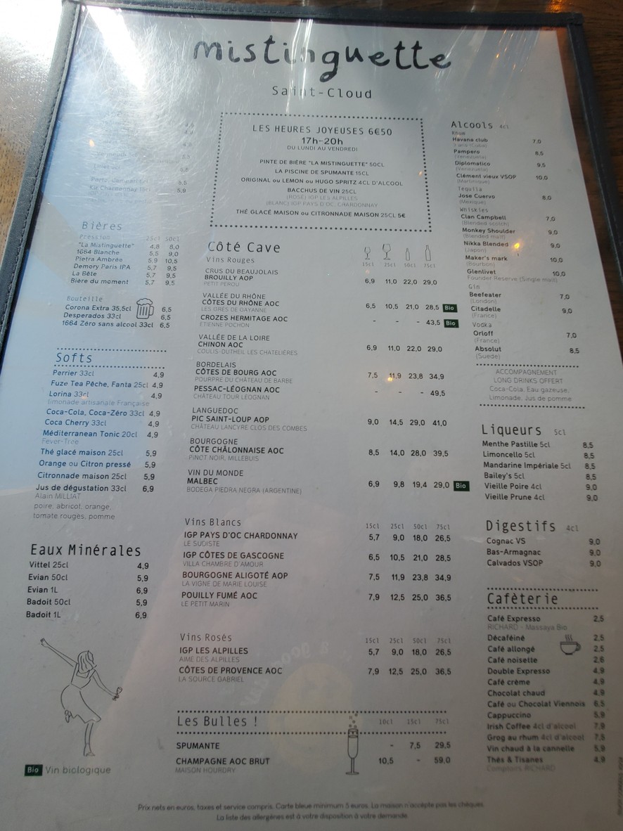 Mistinguette Saint Cloud menu 2