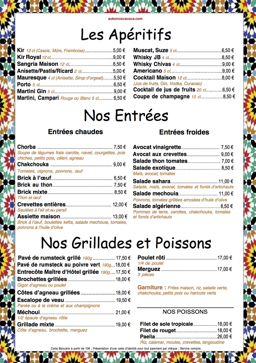Au Bon Couscous menu 1