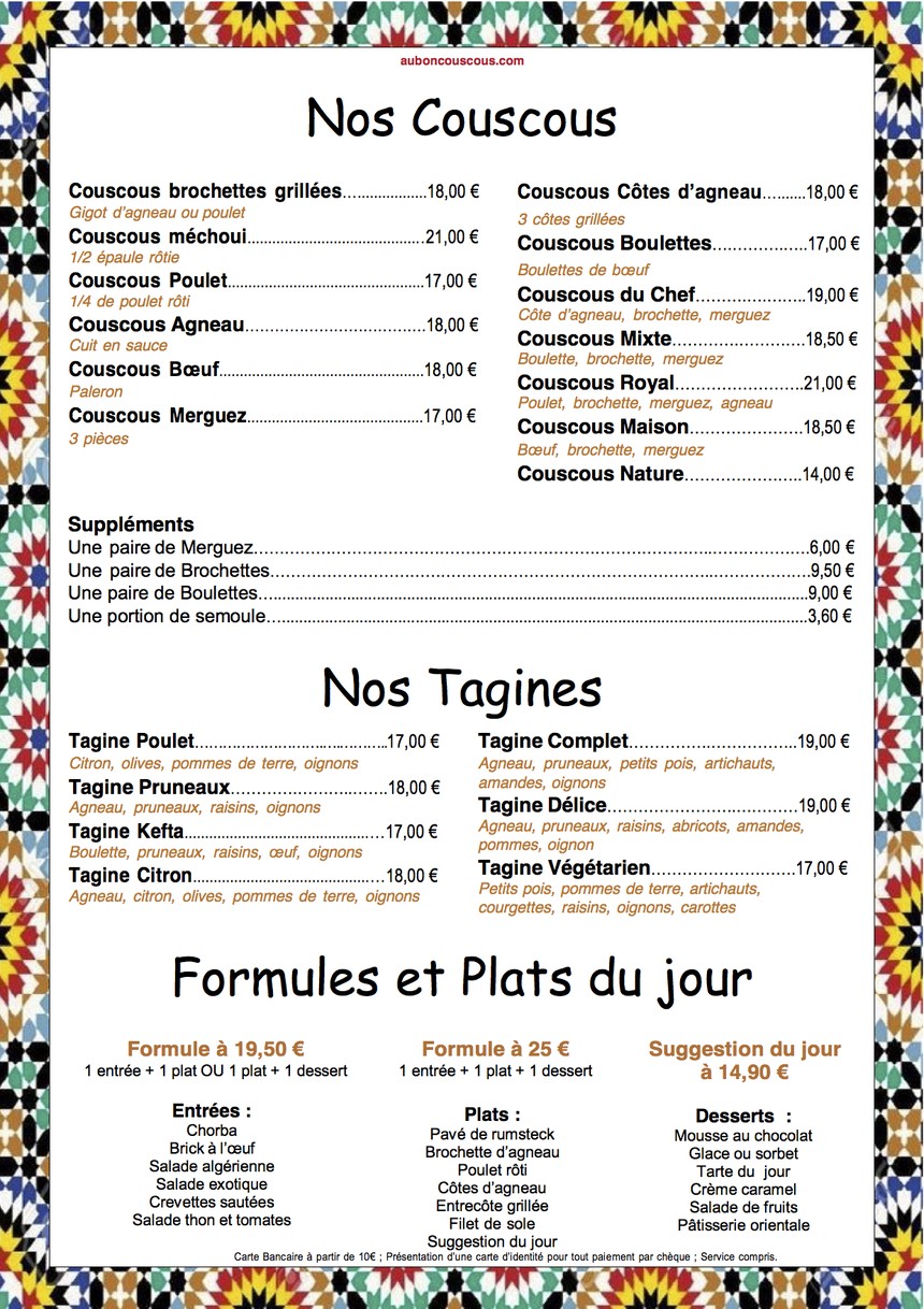 Au Bon Couscous menu 2
