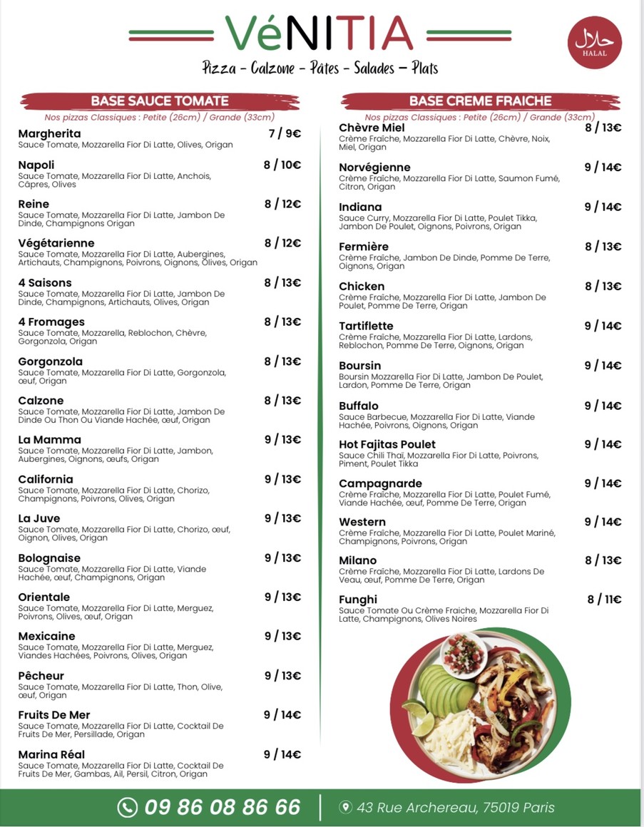 Vénitia menu 2