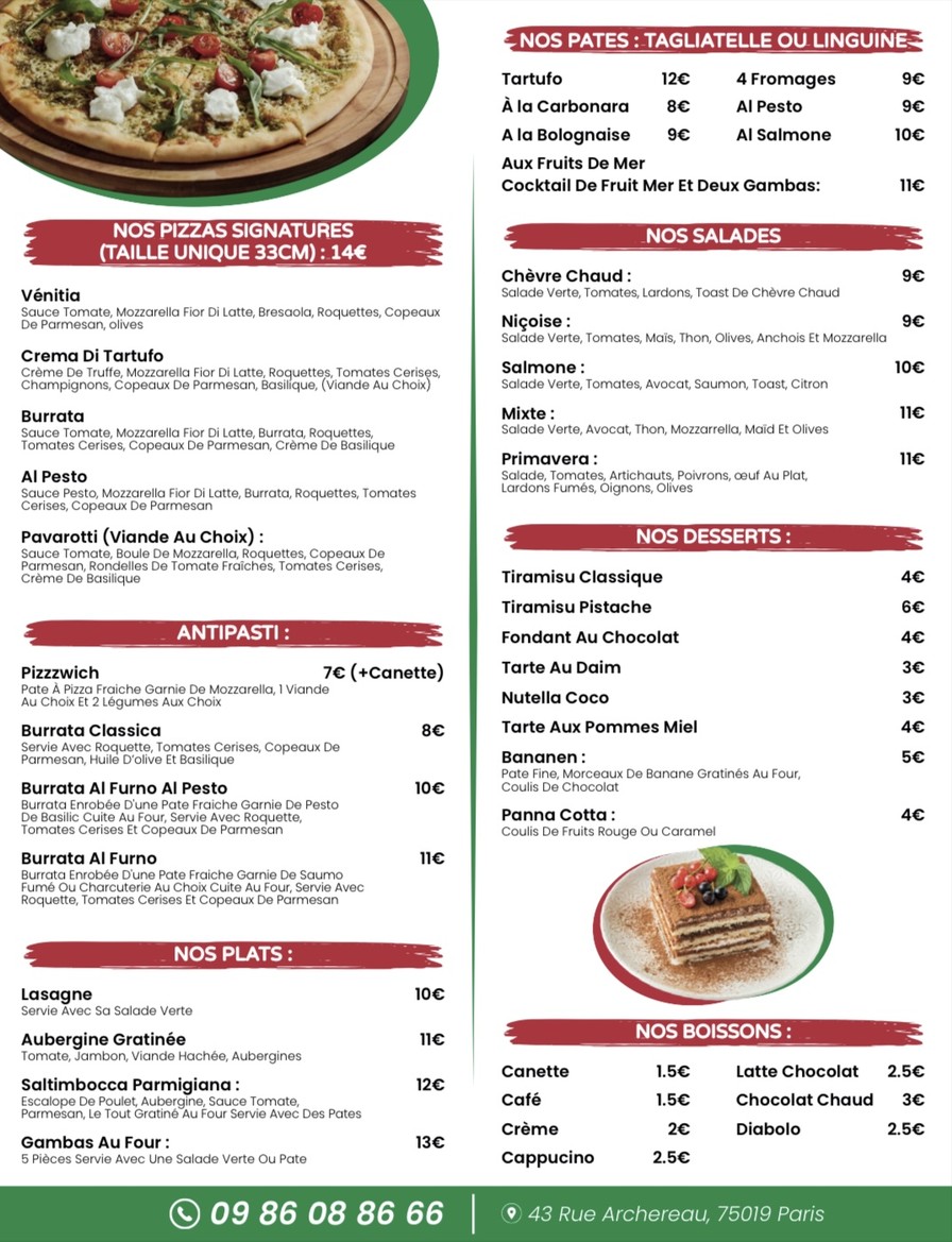 Vénitia menu 3