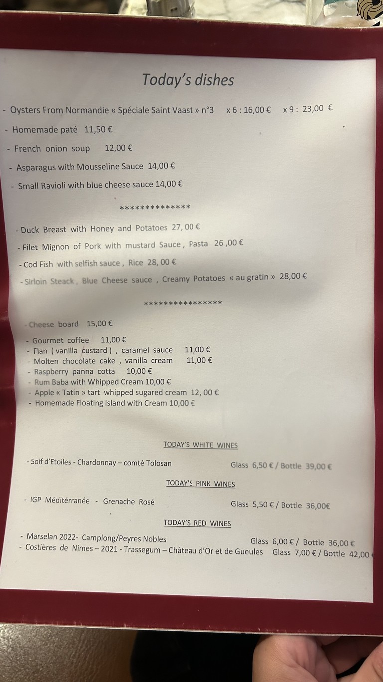 Les Bacchantes menu 1