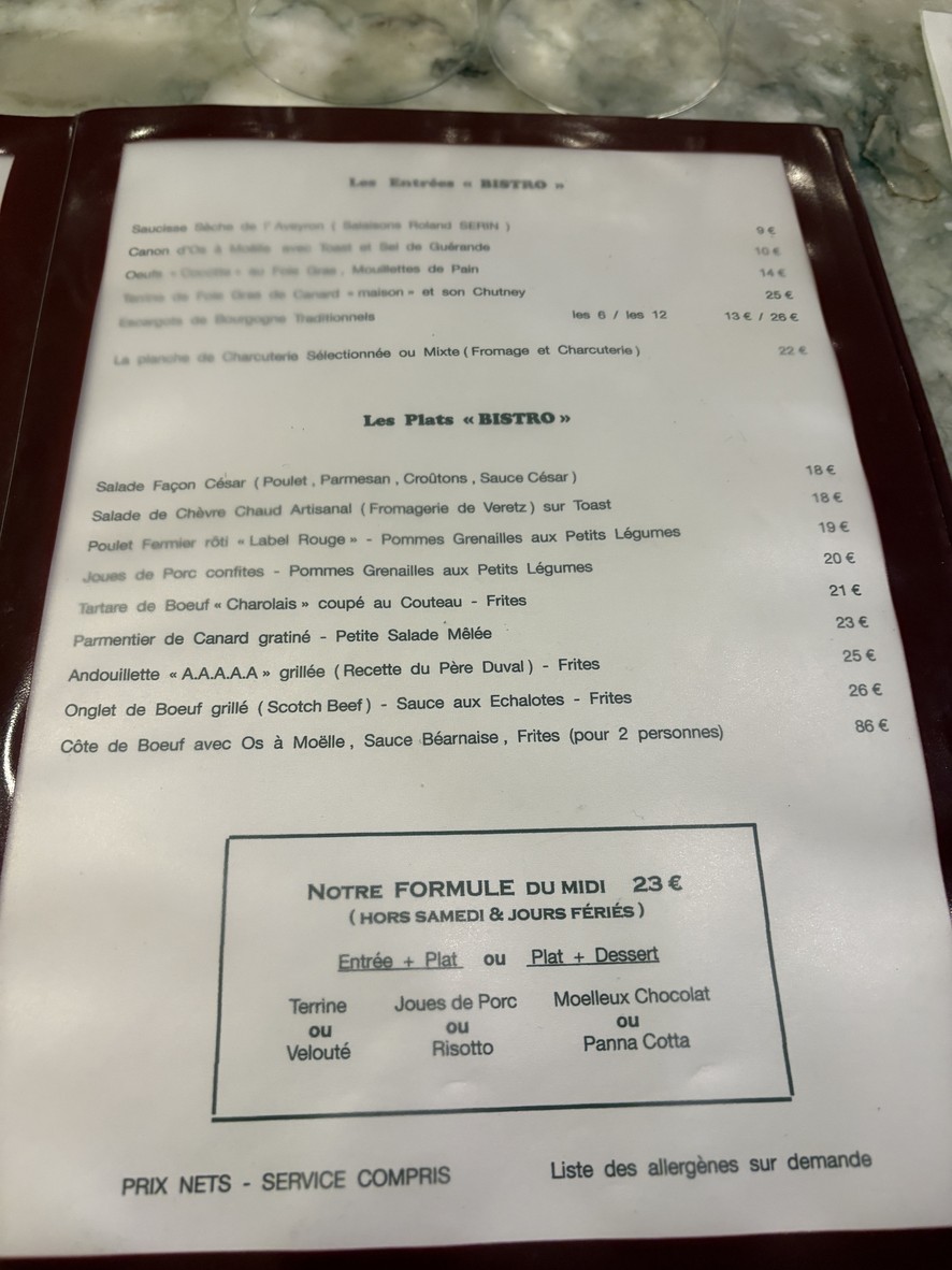 Les Bacchantes menu 2