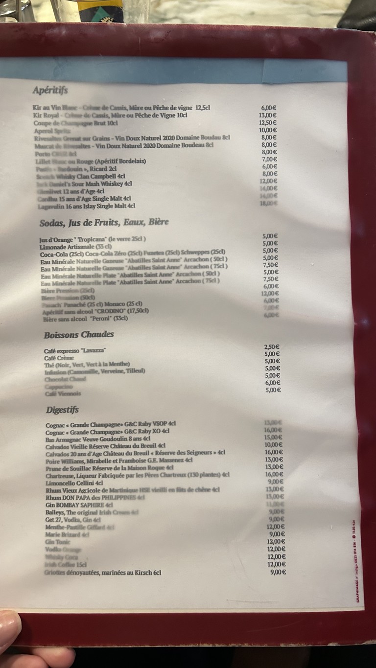 Les Bacchantes menu 3