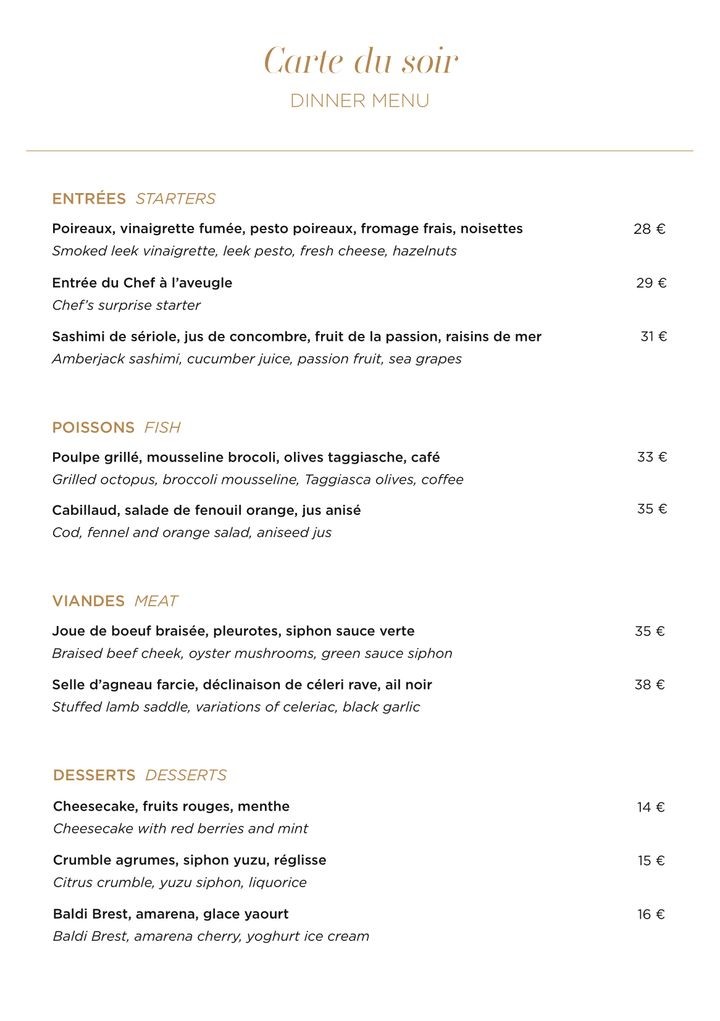 Le Restaurant Le V menu 1