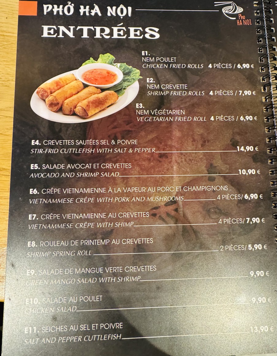 PHO HANOI 75005 menu 1