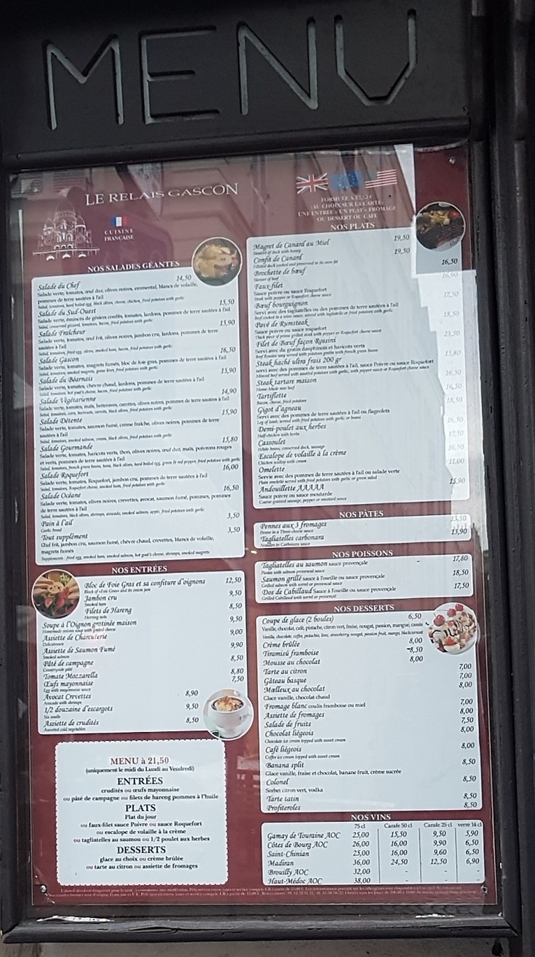 Le Relais Gascon menu 1