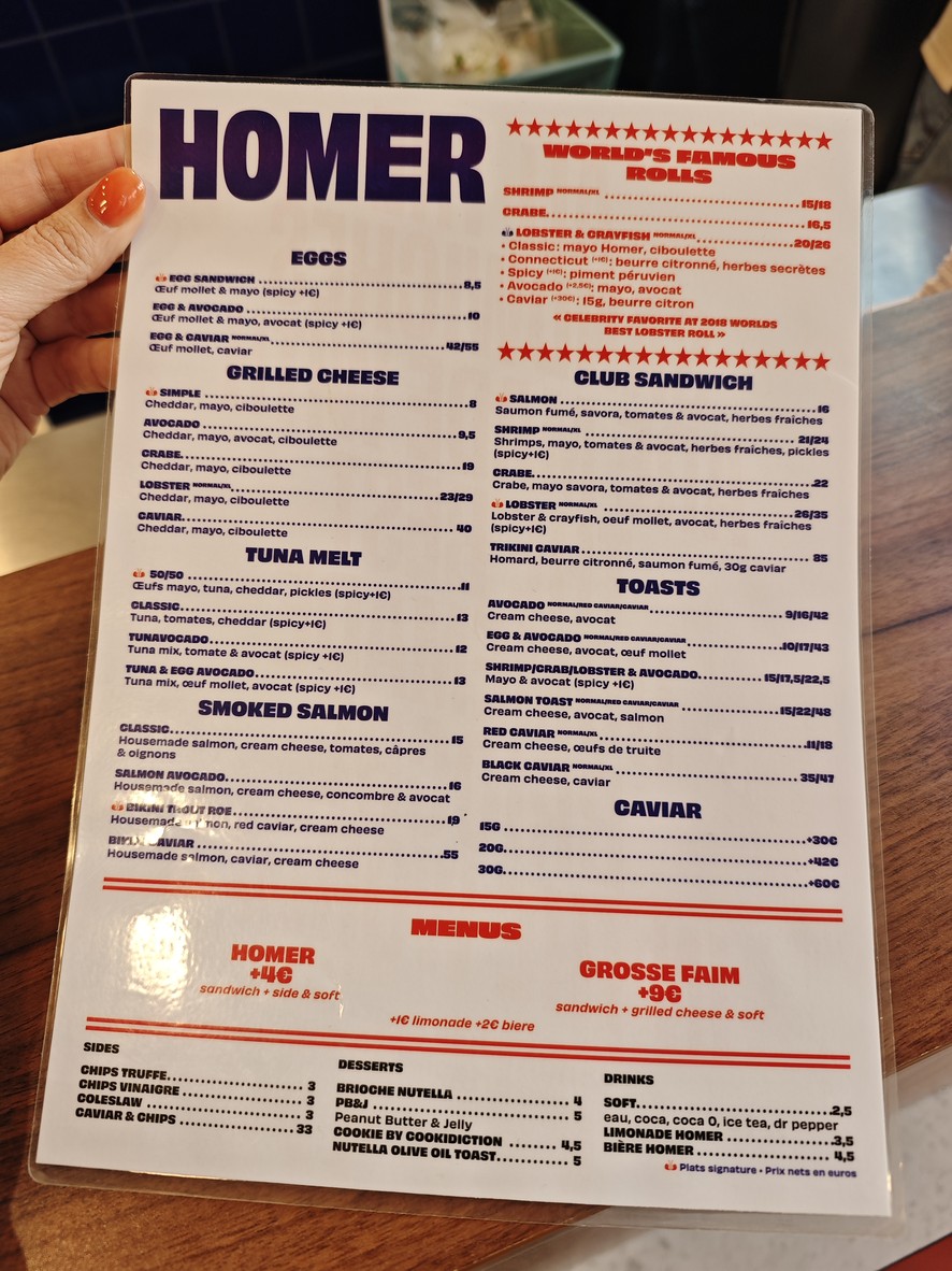 Homer Lobster - Beaugrenelle menu 1