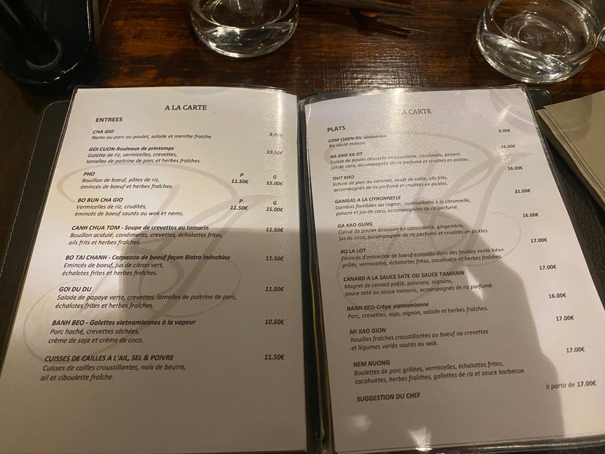 Bistro Indochine menu 1