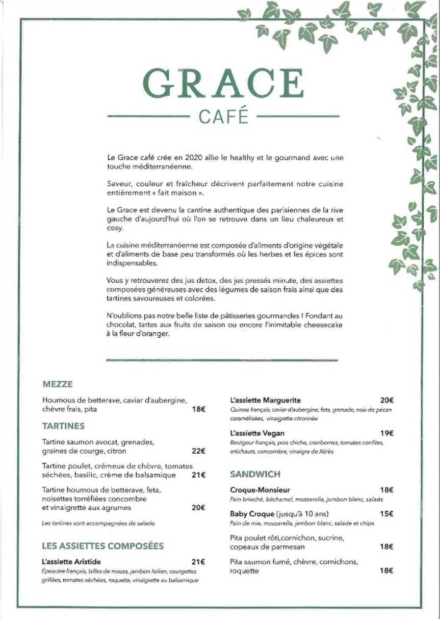 Grace Café – Le Bon Marché Rive Gauche menu 1