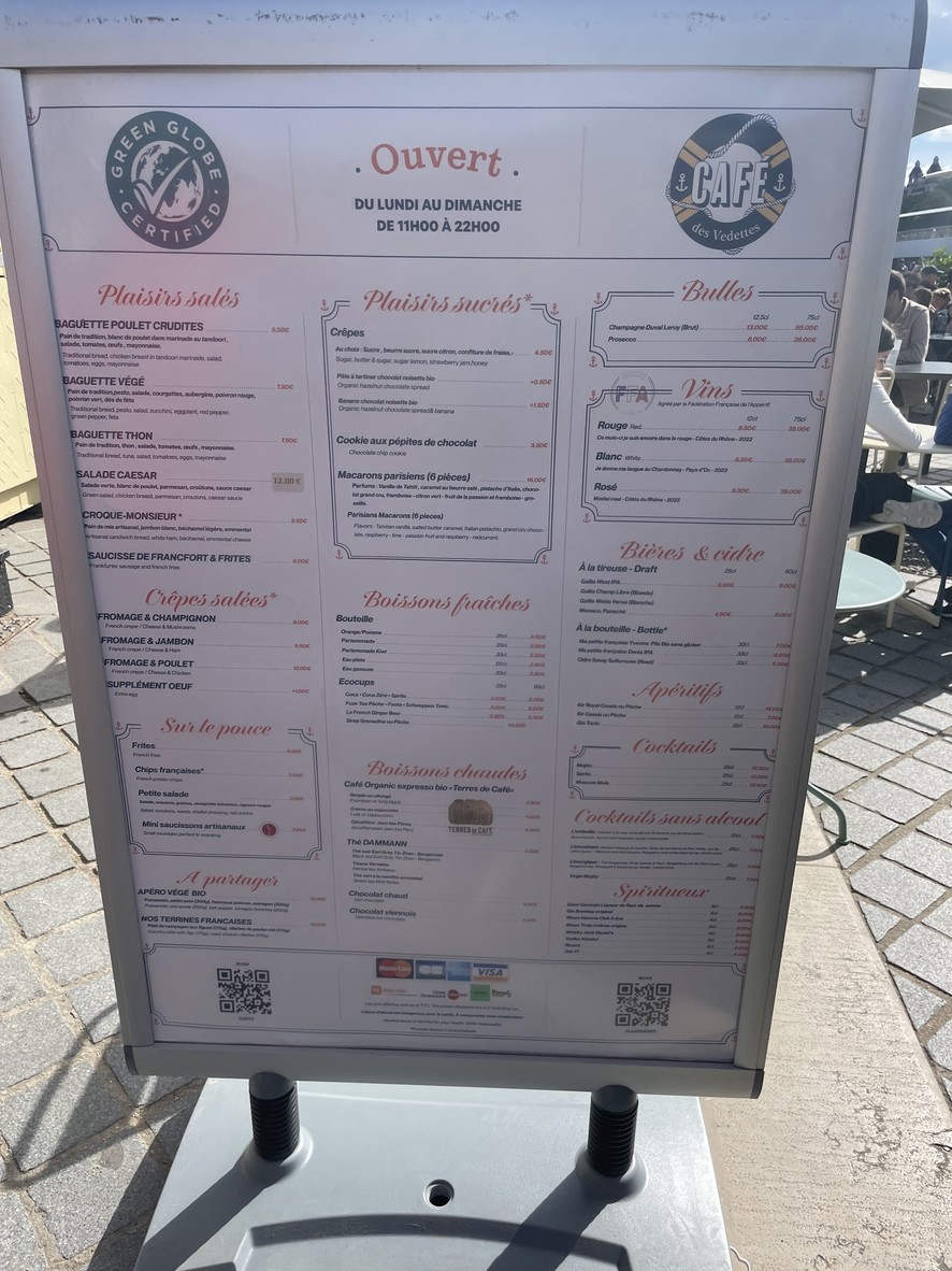 Café des Vedettes menu 1