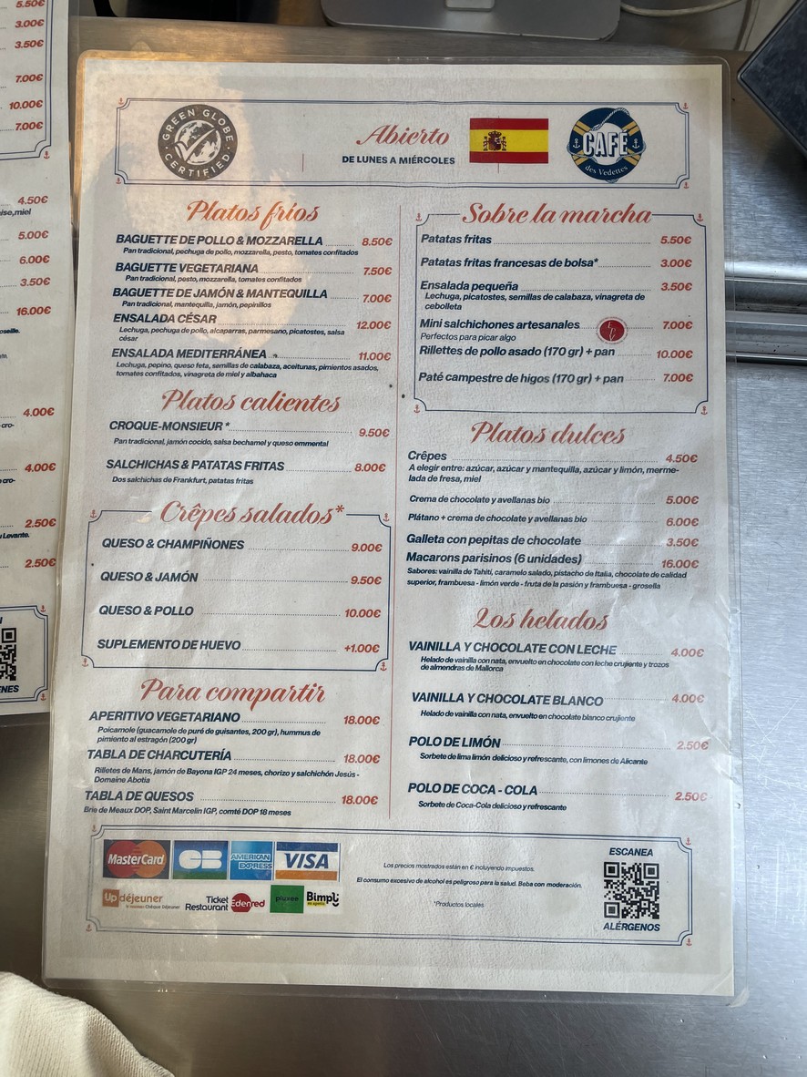 Café des Vedettes menu 2