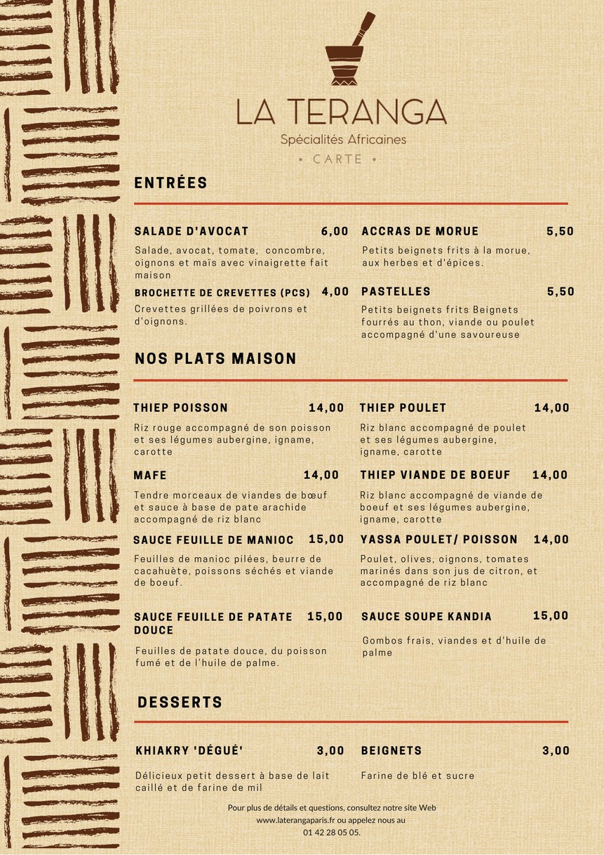 La Teranga Paris menu 1