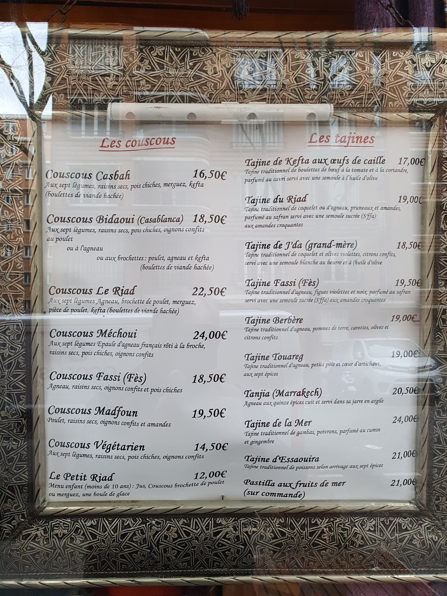 Le Riad menu 1