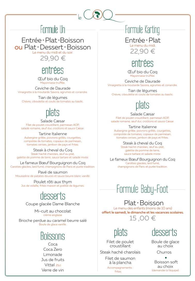 Le Coq - Brasserie & Bar des sports menu 2