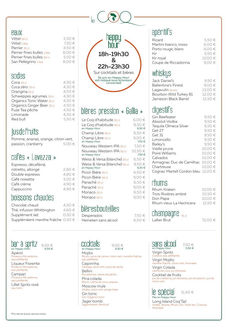 Le Coq - Brasserie & Bar des sports menu 3
