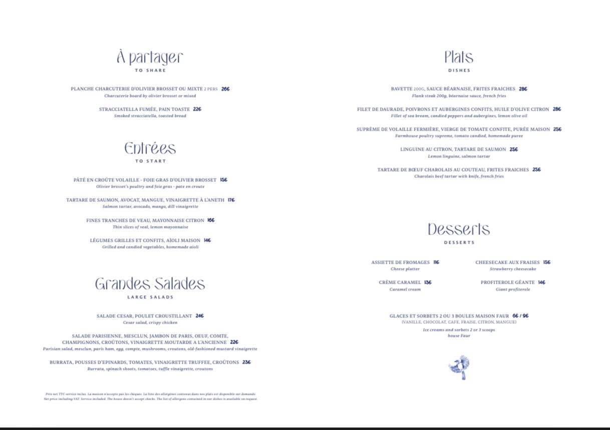 Bagatelle Restauration menu 1