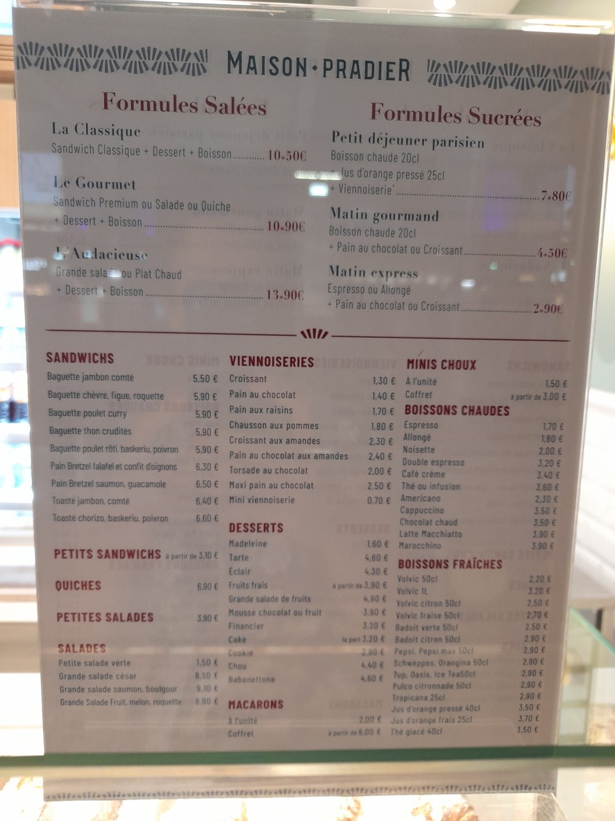 Maison Pradier menu 1