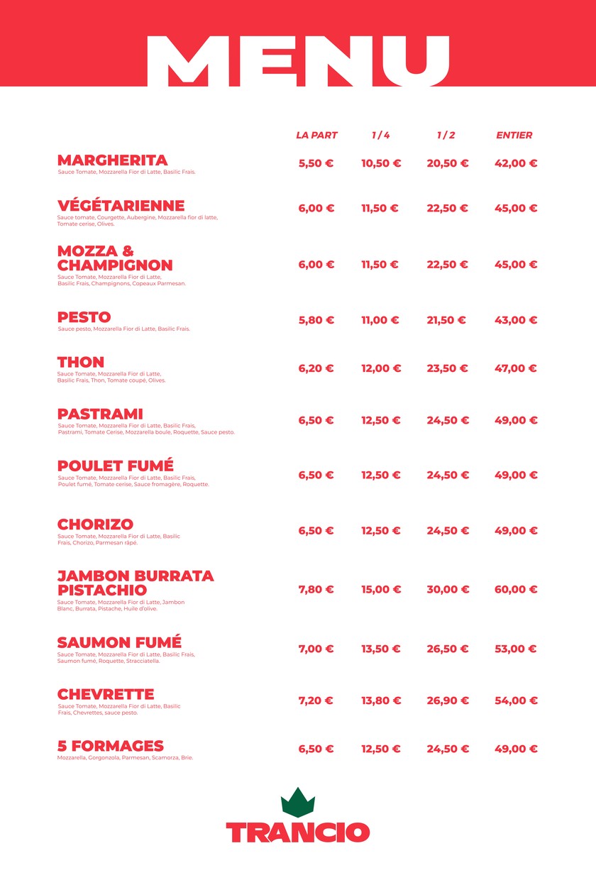 Pizza Trancio menu 1